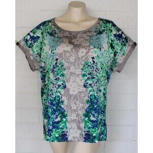 Coldwater Creek L 14 Garden Villa Romantic Short Sleeve Pullover Top